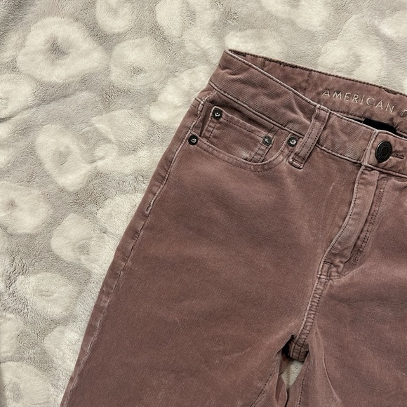 American Eagle Hi Rise Crop Flare Corduroy Jeans Dusty Pink Size 00 Short - Picture 3 of 13